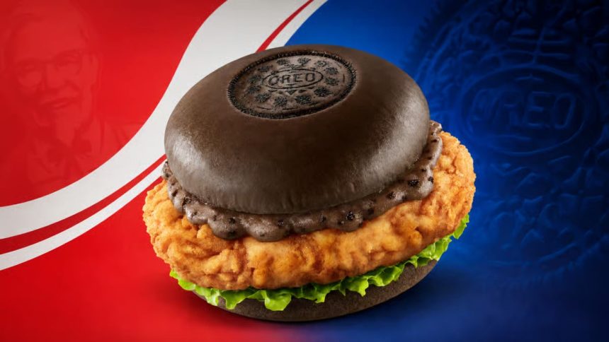 KFC Oreo Original Recipe Chicken Burger. Fried Chicken Meets Cookie Crumbs