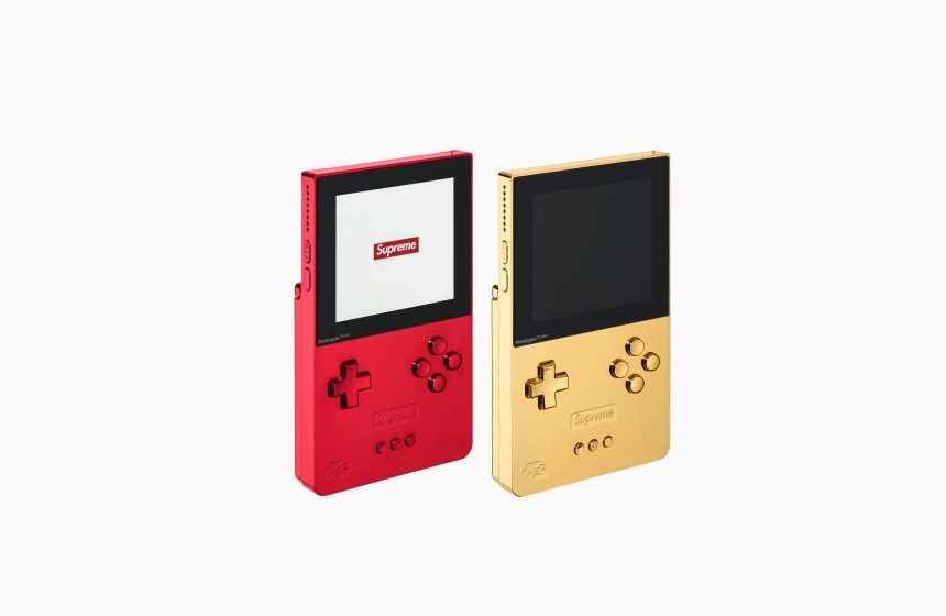 Supreme x Analogue Pocket. Retro handheld goes 24K gold and glossy red