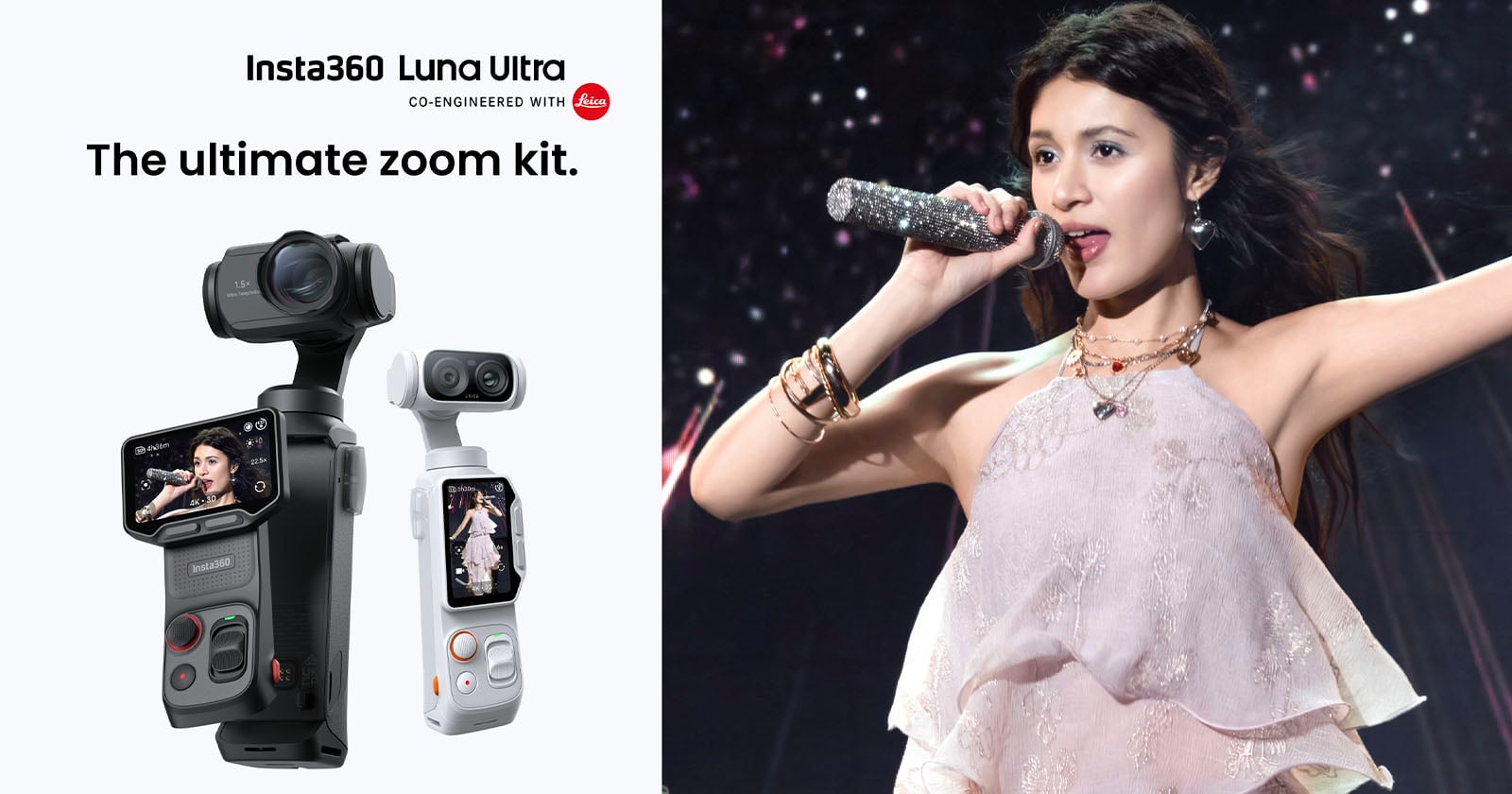 Insta360 Luna Ultra. A snap-on lens pushes the gimbal camera to 450mm