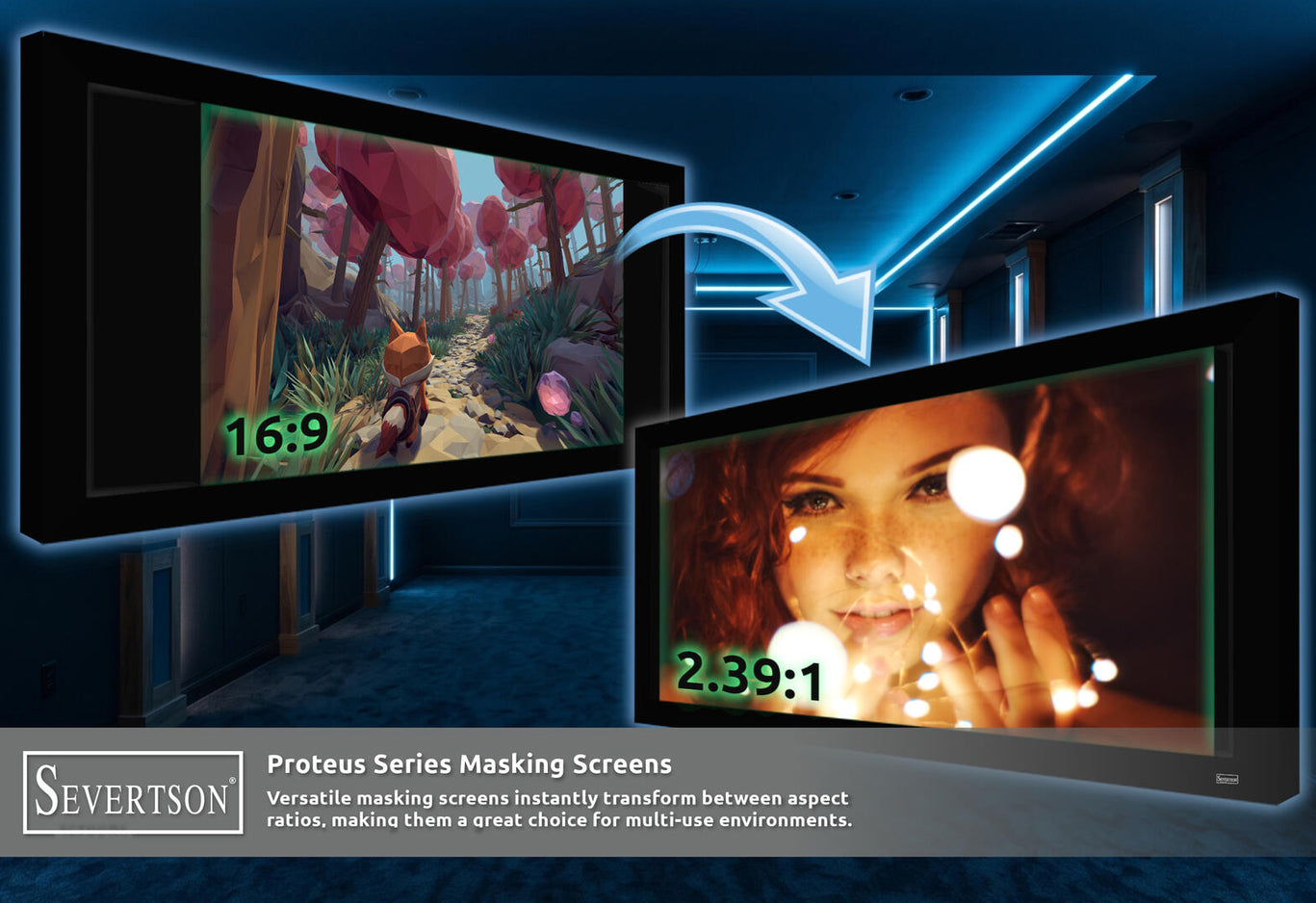 Severtson Proteus Series. Push-Button Masking Turns One Screen Into Two