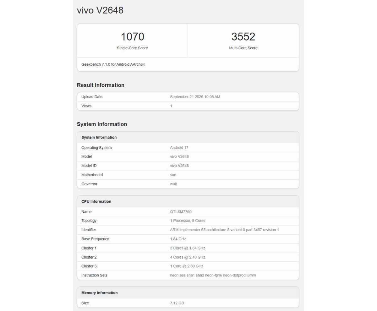 vivo V80. Geekbench shows a familiar Snapdragon heart as the teasers roll on