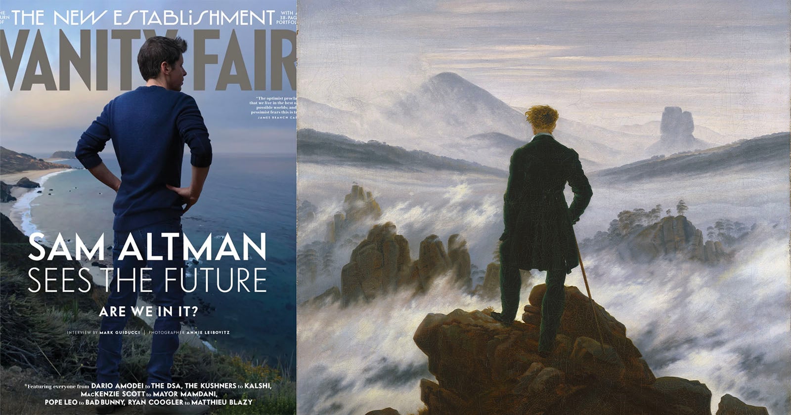 Annie Leibovitz Sam Altman Portrait. A Romantic wanderer for the AI age